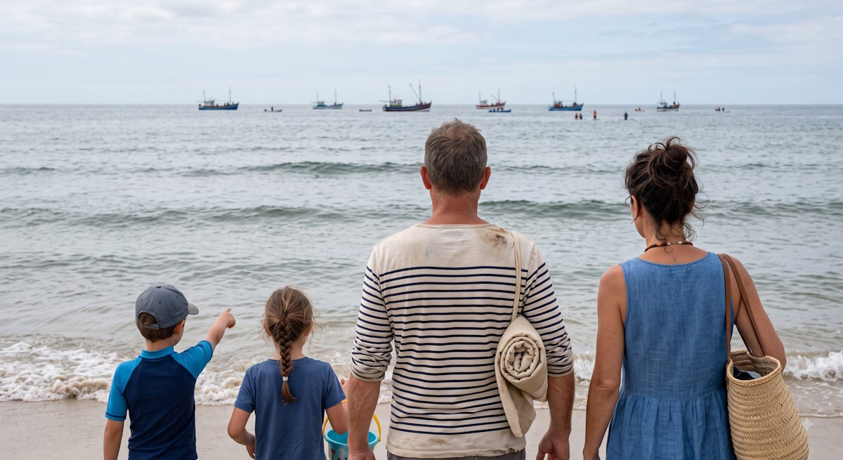 PRL en zone littorale Arrivée d'une famille à la plage